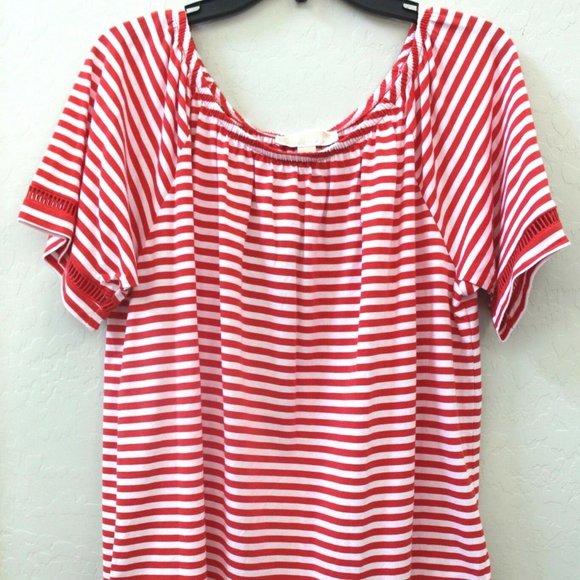 Michael Kors Striped Off-Shoulder Peasant Blouse Size Large - Picture 1 of 8